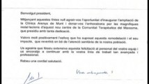 Carta de l'honorable Sr . Boi Rruiz i Garcia , Conseller de Salut de la Generalitat de Catalunya, amb motiu de la inauguració de Can Zeriquiey